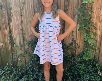 Gray Stripe Gator Dress, game day, college apparel, Florida gator apparel, tailgate outfits, college football