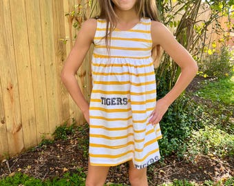 Mizzou Tiger Stripe Dress, baby dress, toddler dress, girl dress, Missouri Tigers dress, tiger dress, college football outfit