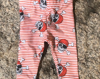 Red Stripe Skull Leggings, girl leggings, boy pants, skull pants, skull leggings, unisex pirate pants, skull crossbones