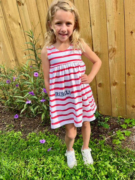 ole miss jersey dress Rebels Stripe Dress, game day, SEC, college apparel, baby, girl, toddler, tailgate, Dress, college football attr:spaghetti-straps