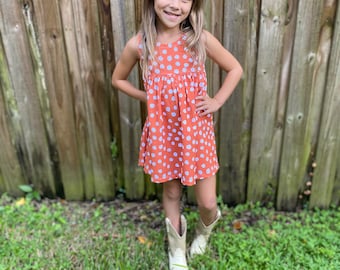 Texas Polka dot Dress, Baby dress, toddler dress, Girl dress, Longhorn football dress, Texas dress, Texas Longhorns, fall outfit