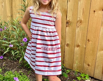 Oklahoma Sooners Stripe Dress, baby dress, toddler dress, girl dress, Oklahoma Sooners dress, tailgate dress, college football outfit