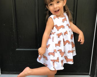 Doxie 'Butters' dress- dachshund outfit, weiner dog clothes, doxie dress, dachshund apparel,  summer doxie outfit, dog clothes for kids