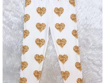 Gold Glitter Heart Leggings