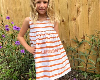 Texas Longhorns Stripe Dress, Baby dress, toddler dress, Girl dress, fall dress, Texas dress, Texas Longhorns, fall outfit, Texas football
