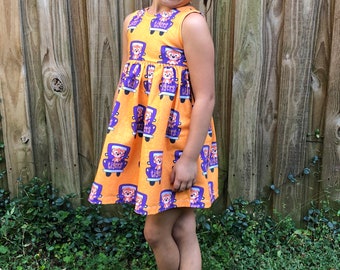 LSU Tiger Bus Dress, College football, Louisiana State Tigers, tiger dress, football dress, tailgate apparel, yellow and purple dress