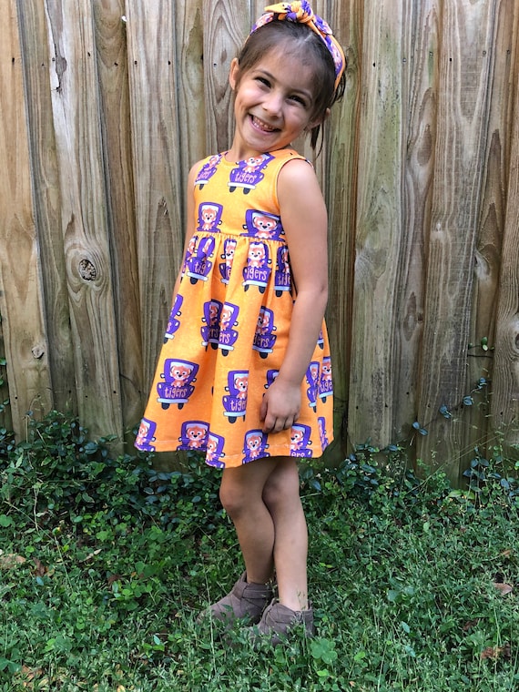 LSU Tiger Bus Dress, College Football, Louisiana State Tigers, Tiger Dress, Football Dress, Tailgate Apparel, Yellow and Purple Dress