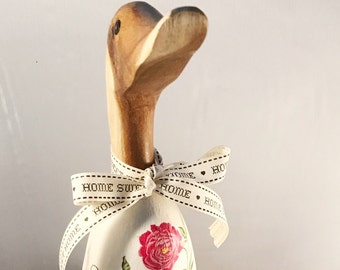 Mamma Duck Company Small Wooden Floral Duck aka Grey Boots