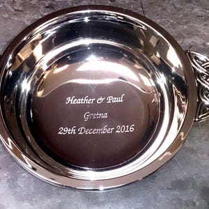 Wedding Quaich 5'' Chrome Plated - Engraved Quaich Gift image 1