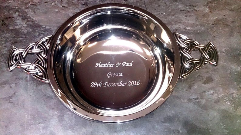 Wedding Quaich 5'' Chrome Plated - Engraved Quaich Gift image 1
