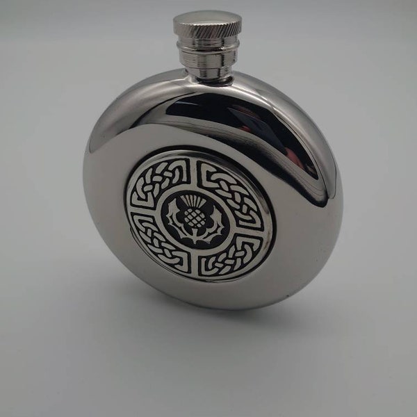 4.5oz Round Hip Flask with Thistle Badge