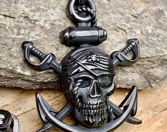 1 Eyed Pirate & Anchor Black Pendant - Necklace (294)