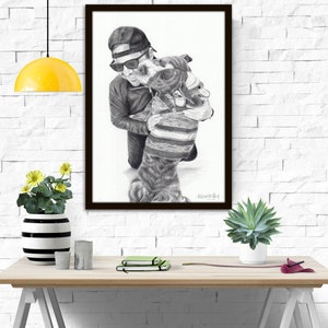 Custom Pet and Owner Portrait, Gift for him, Pet Loss, Portrait with Pet, Dog Portrait, Couple with Dog, Pet Grief, Dog Memorial, gift ideas
