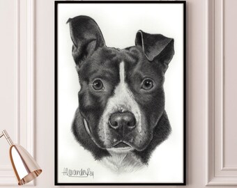 CUSTOM DOG PORTRAIT from photo, Original Art, Dog Portrait, Custom Pet drawing, Pitbull, Gift for her, Gift ideas, dog mom, pitbull art