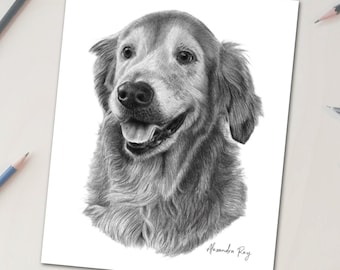 CUSTOM PET PORTRAIT, Dog portrait, Golden Retriever, Labrador, Portrait from photo, Labrador gift, gift for her, Golden retriever gift, gift
