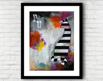 Cat Print, Cat Print Wall Art, Black Cat Art, Fine Art Cat Print, Black Cat, Cat Art, Abstract Art, Cat lover Gift, Gifts for cat lovers