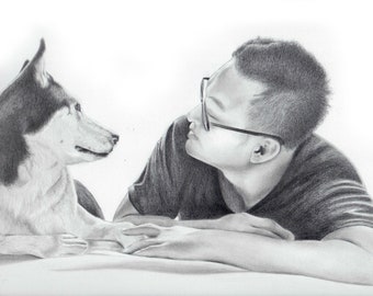 Custom Pet and Owner Portrait, Pet Portrait with Person, Pet Loss, Portrait with Pet, Dog Portrait, Couple with Dog, Pet Grief, Dog Memorial