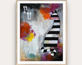 Cat Print, Cat Print Wall Art, Black Cat Art, Fine Art Cat Print, Black Cat, Cat Art, Abstract Art, Cat lover Gift, Gifts for cat lovers