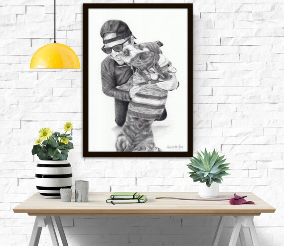 Custom Pet and Owner Portrait, Gift for him, Pet Loss, Portrait with Pet, Dog Portrait, Couple with Dog, Pet Grief, Dog Memorial, gift ideas