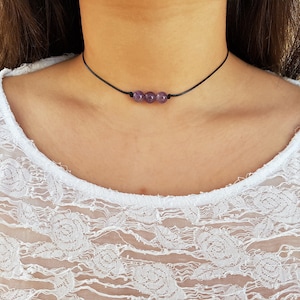 Amethyst Choker, Gemstone Choker, Boho Choker, Bohemian Choker, Healing Stones, Thin Black Choker, Cute Choker, Choker Necklace, Simple