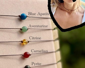 Choker blauwe apatiet, choker aventurijn, choker citrien, choker carneool, pyrietketting, granaatketting, choker maansteen, enkele kraal
