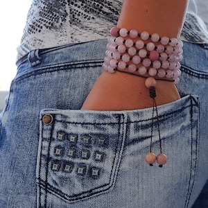 Rose Quartz Mala, Rhodonite Mala, 108 Mala, 108 Mala Bracelet, Pink Mala Beads, 108 Mala Beads, 108 Prayer Beads, Boho Necklace, Knotted Mal
