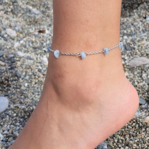 Aquamarine Anklet, Silver Anklet, Crystal Anklet, Gemstone Anklet, Ankle Bracelet, Boho Anklet, Beach Anklet, Summer Anklet, Chips Anklet