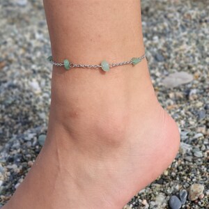 Aventurine Anklet, Gold Anklet, Silver Anklet, Crystal Anklet, Gemstone Anklet, Ankle Bracelet, Boho Anklet, Beach Anklet, Summer Anklet