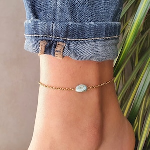 Larimar Anklet, Gold Anklet, Silver Anklet, Blue Anklet, Ankle Bracelet, Pisces Anklet, Crystal Anklet, Gemstone Anklet, Birthday Gift