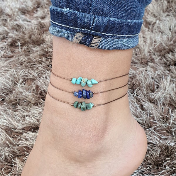 Crystal Anklet, Gemstone Anklet, Lapis Lazuli Anklet, Boho Anklet, Beach Anklet, Chips Anklet, Summer Anklet, Gem Dainty Anklet, Friendship