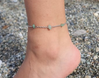 Aventurijn enkelbandje, gouden enkelbandje, zilveren enkelbandje, kristallen enkelbandje, edelsteen enkelbandje, enkelbandje, Boho enkelbandje, strand enkelbandje, zomer enkelbandje
