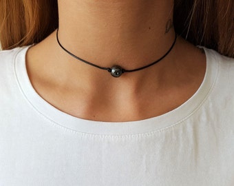 Hämatit Choker, Edelstein Choker, Choker Halskette, Grauer Choker, Boho Choker, Boho Choker, Einzelperlen Choker, dünner schwarzer Choker, graue Perlen Choke
