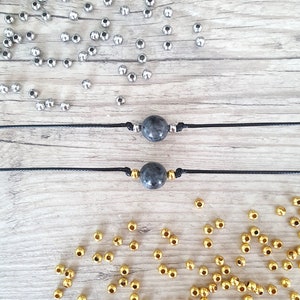 Labradorite Choker, Labradorite Necklace, Gold Plated Beads, Steel Beads, Gemstone Choker, Gemstone Necklace, Cord Necklace, Minimalistic