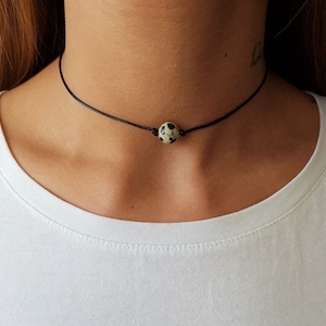 Jasper Choker, Gemstone Choker, Cute Choker, Choker Necklace, Boho Choker, Bohemian Choker, Single Bead Choker, Thin Black Choker, Beige
