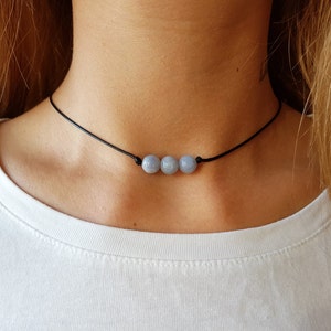 Aquamarine Choker, Gemstone Choker, Boho Choker, Bohemian Choker, Thin Black Choker, Black Choker, Choker Necklace, Simple Black Choker