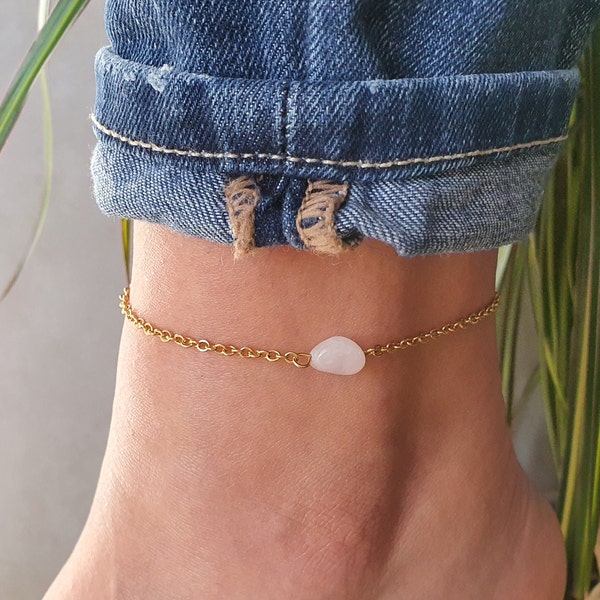 Rose Quartz Anklet, Gold Anklet, Silver Anklet, Pink Anklet, Ankle Bracelet, January Birthstone, Crystal Anklet, Gemstone Anklet, Birthday