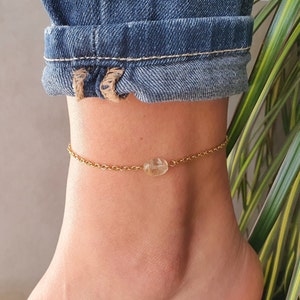 Rutilated Quartz, Quartz Anklet, Gold Anklet, Silver Anklet, Yellow Anklet, Ankle Bracelet, April Birthstone, Crystal Anklet, Gemstone Ankle