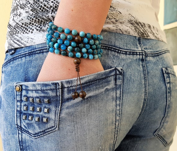 ブルーアパタイト数珠、ブロンズ石数珠、108 数珠、108 数珠ネックレス