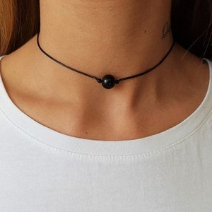 Black Obsidian, Obsidian Choker, Gemstone Choker, Choker Necklace, Boho Choker, Bohemian Choker, Single Bead Choker, Thin Black Choker
