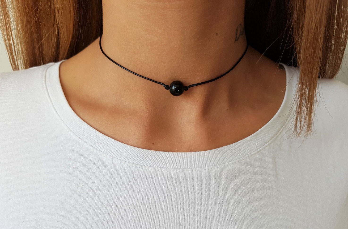 Collana Choker Donna Con Perle Nere E Ciondolo Cuore - Gioiello Gothic Punk E Boho Chic - JJDreams