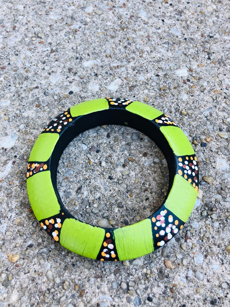 Hand painted wood earrings and bracelet set jewelry accessory
