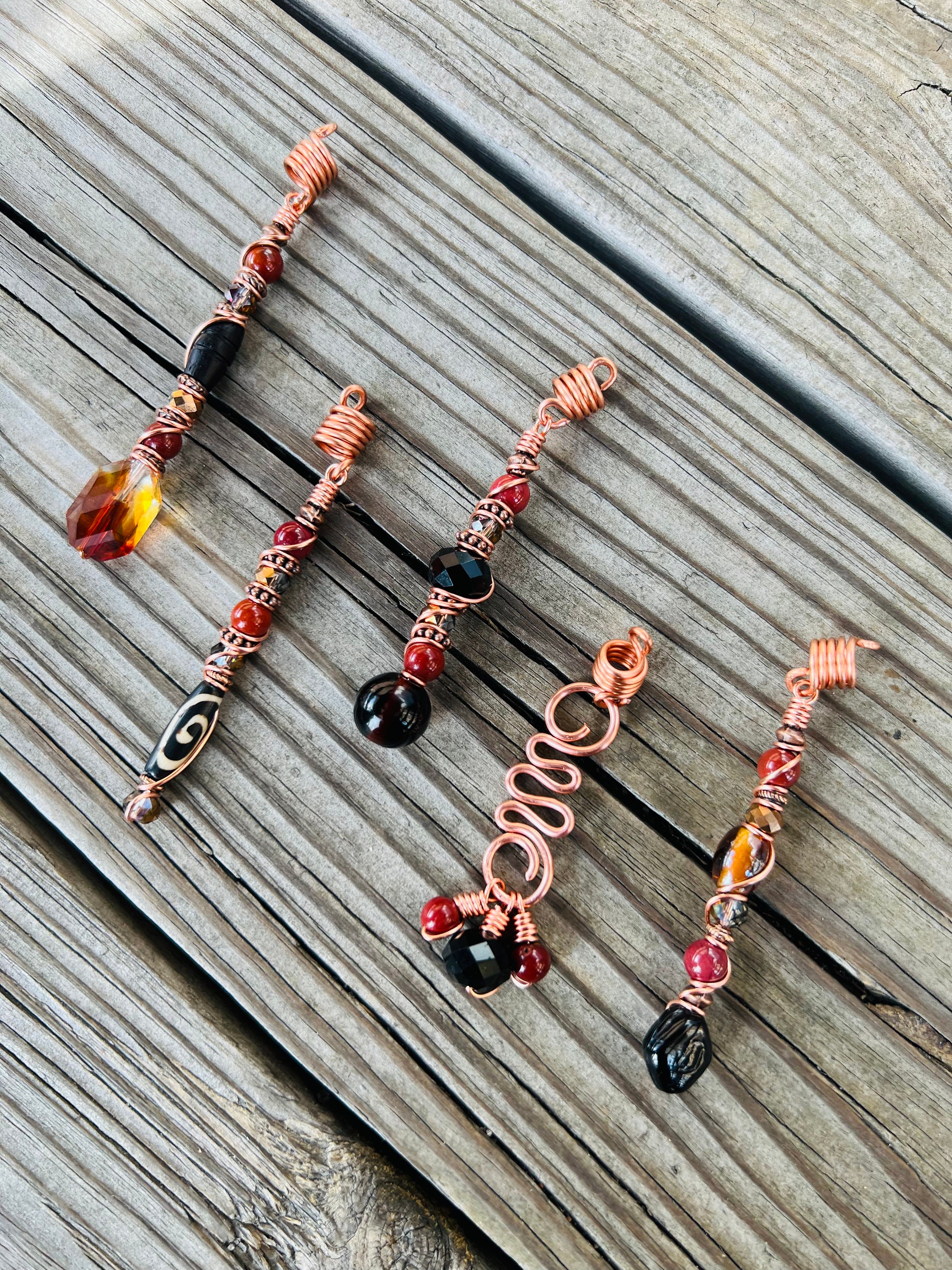 3 Pcs Picture Jasper Crystal Loc Jewelry Set, Dreadlock Beads for Braids,  Bohemian Ethnic Hair Accessories 