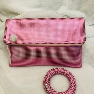 Artisan made fold over Metallic fabric clutch purse accessory