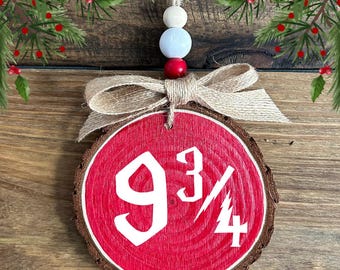 Wizard Train Platform Christmas Ornament, Magical Book Lover Gift, Wizard Inspired Christmas Decor, Rustic Wood Tree Ornament