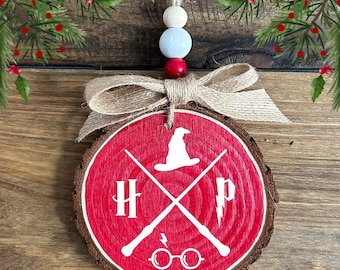 Wizard Inspired Christmas Ornament, Magical Book Lover Gift, Wizard Fan Decor, Handmade Wood Ornament, Rustic Christmas Tree Decor