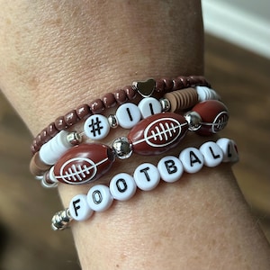 Football Mom Bracelet – Beaded Stretch Bracelet for Players, Fans, and Teams, Sports Jewelry Gift, Game Day Accessory