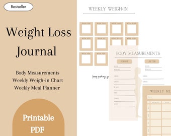 Weight Loss Journal | Weightloss Journal, Fitness Planner Printable, Weight Loss Chart, Pounds Lost Tracker, Body Measurements, Meal Planner