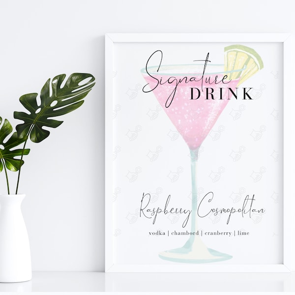 Signature Drink Sign Cosmopolitan | Minimalist Wedding Bar Sign | Trendy Drink Sign | Signature Cocktail Menu | Simple Bar Menu | Printable