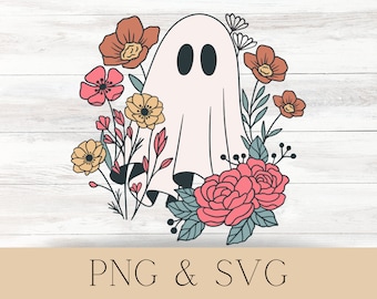 Fiore Fantasma SVG / Carino Fantasma Floreale SVG File PNG / Boo Fantasma SVG / Daisy Fantasma / Fantasma Carino SVG / Fantasma di Halloween / Fantasma Spettrale Carino SVG