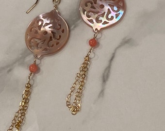 Mother of pearl charm and coral earring